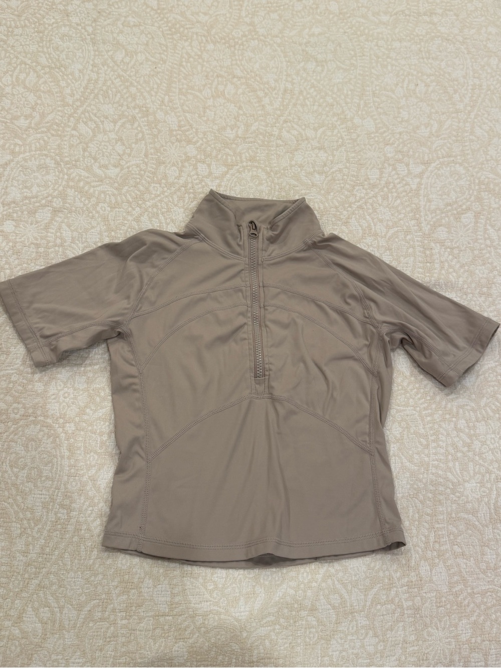 Taupe Half Zip Short Sleeve Athletic Top